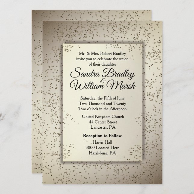 Invitación a la boda rústica Purpurina (Anverso / Reverso)
