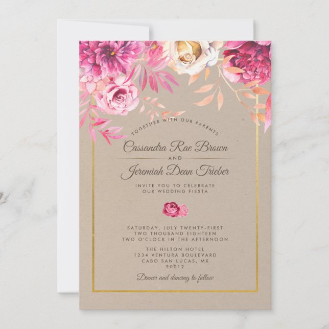 Invitación a la boda Rústica Rosa (Anverso)