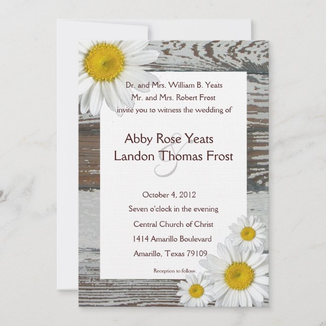 Invitación a la boda rústica Shasta Daisy (Anverso)