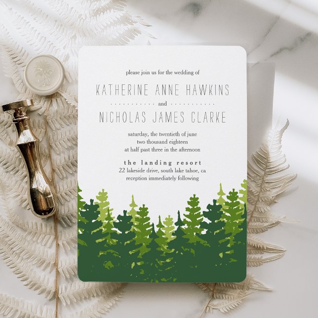 Invitación a la boda rústica sobre bosques de pino (Subido por el creador)