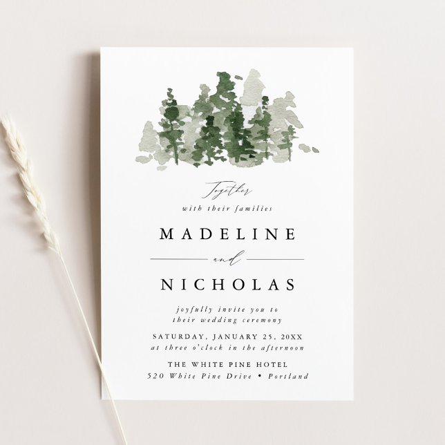 Invitación a la boda rústica sobre bosques de pino (Subido por el creador)