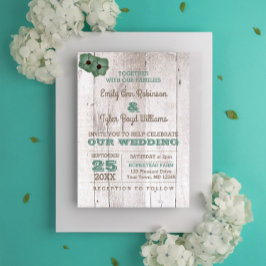 Invitación a la boda rústica Verde azulada Whitewa