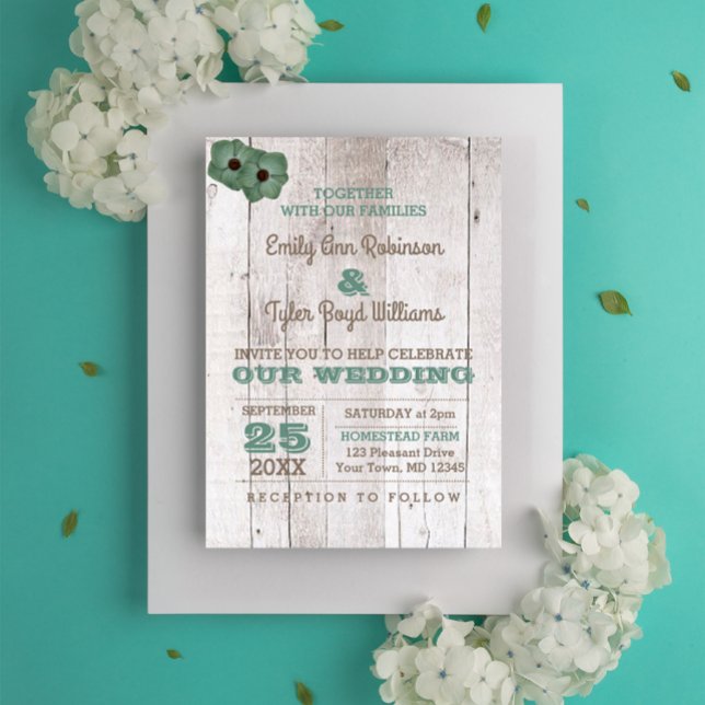 Invitación a la boda rústica Verde azulada Whitewa (Subido por el creador)