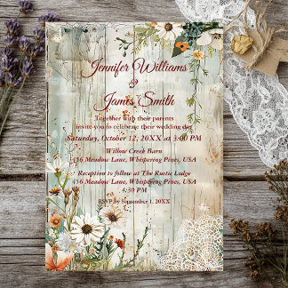 Invitación a la boda rústica Vintage Lace & Daisie