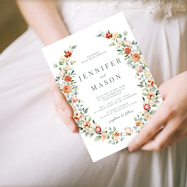 Invitación a la boda rústica y floral naranja (Subido por el creador)