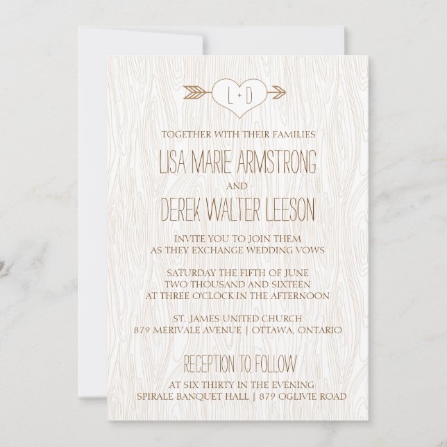 Invitación a la boda rústica y sencilla de madera (Anverso)