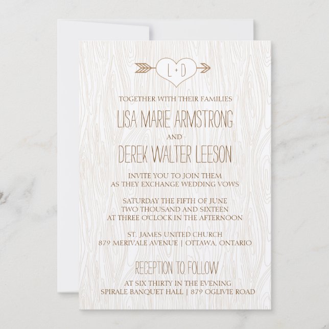 Invitación a la boda rústica y sencilla de madera (Anverso)