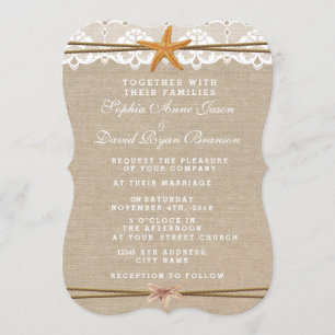 Invitación a la boda Rústico Beach Starfish Lace