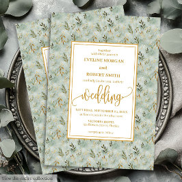 Invitación a la boda Sage Green Gold Eucalyptus