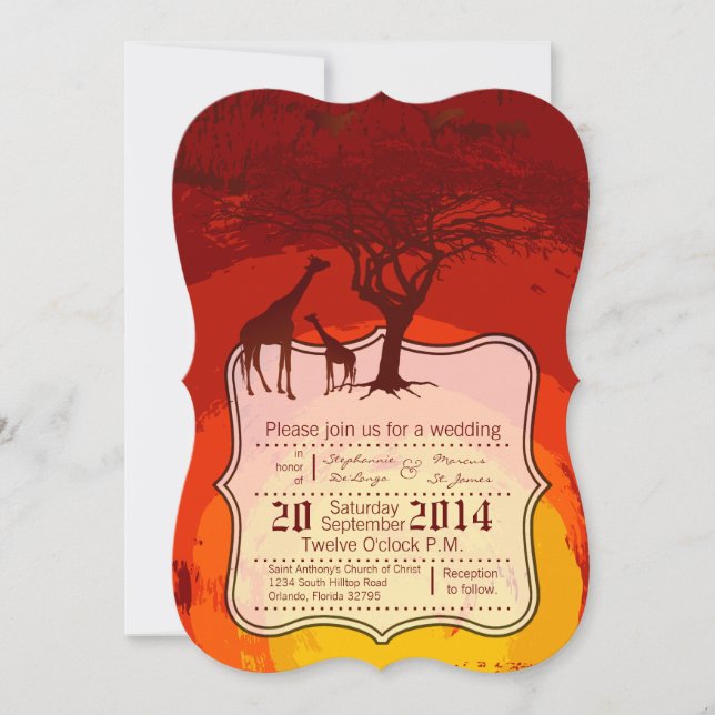 Invitación a la boda salvaje de la jirafa de Safar (Anverso)
