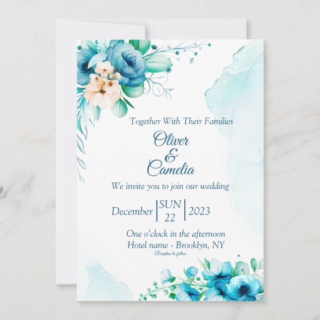 Invitación a la boda SeaShore Floral y acuarela (Anverso)
