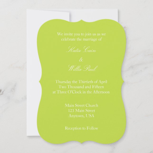 Invitación a la boda sencilla de Lime Green White  (Anverso)