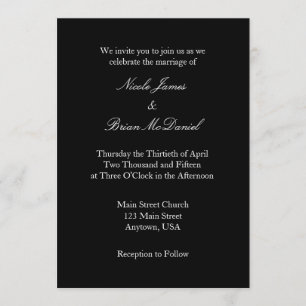 Invitación a la boda sencilla en blanco negro