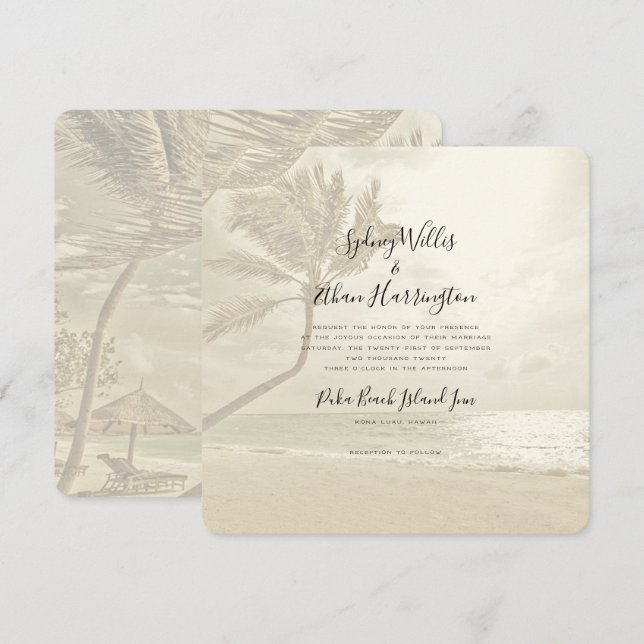 Invitación a la boda Sepia de la Isla de los Palme (Anverso / Reverso)