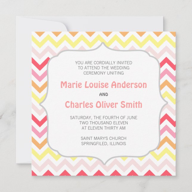Invitación a la boda Sherbert Chevron Zigzag (Anverso)
