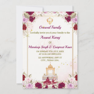 Invitación a la boda sij, tarjeta Anand Karaj,