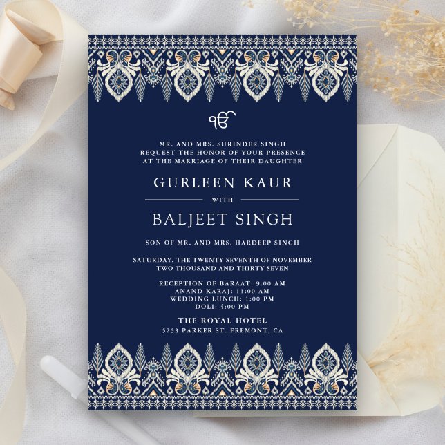 Invitación a la boda Sikh de la Marina Azul Ikat A (Subido por el creador)