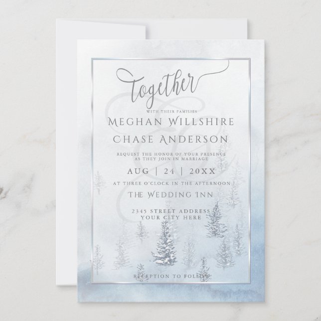 Invitación a la boda | Silver Blue Winter Wonderla (Anverso)