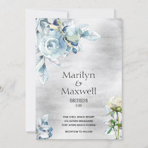 Invitación a la boda Silver Dusty Blue Peony