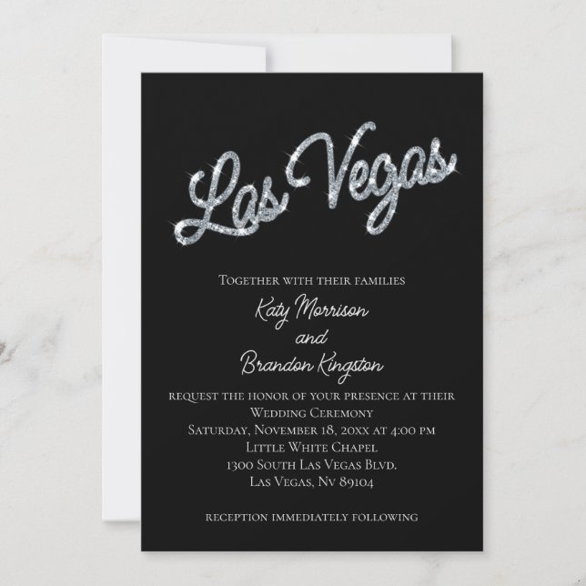 Invitación a la boda Silver Las Vegas Sparkles (Anverso)