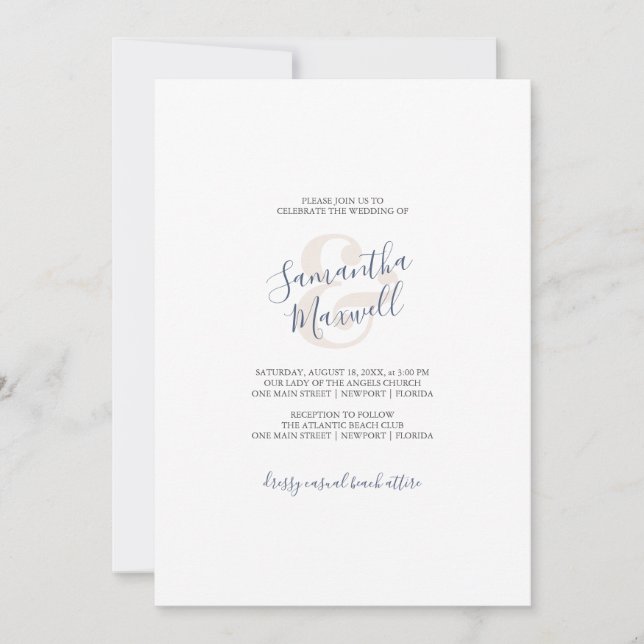 Invitación a la boda simple Azul costero (Anverso)