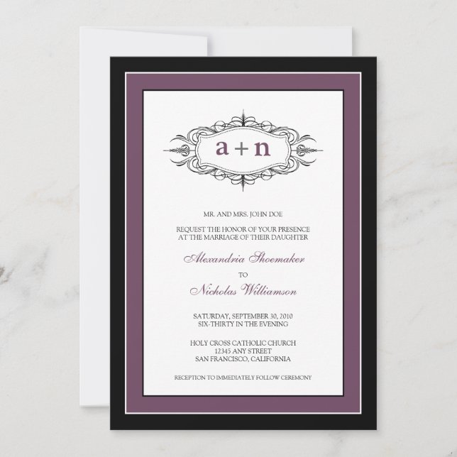 Invitación a la boda simple (berenjena) (Anverso)