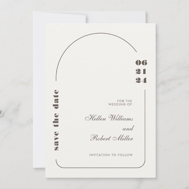 Invitación a la boda simple blanca y marrón (Anverso)