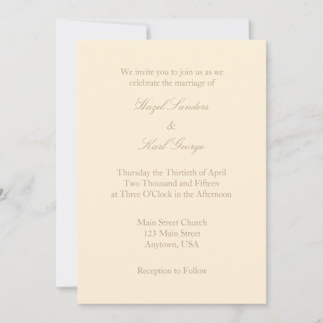 Invitación a la boda simple crema marfil-marrón (Anverso)