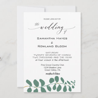 Invitación a la boda simple de eucalipto