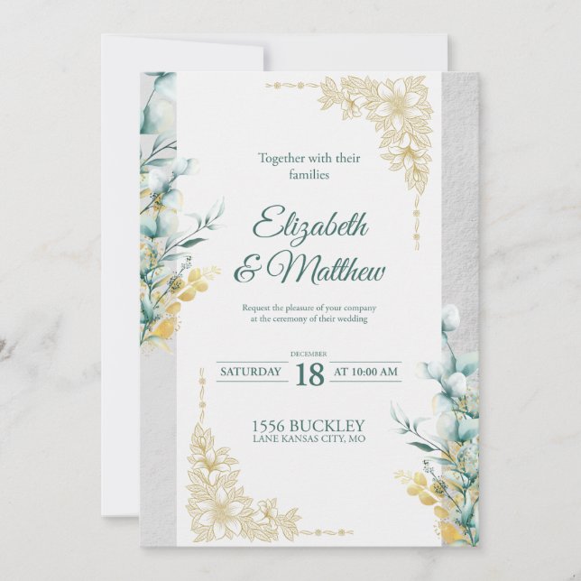 Invitación a la boda simple de Floral blanca (Anverso)