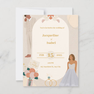 Invitación a la boda simple de Ilustracion en Beig