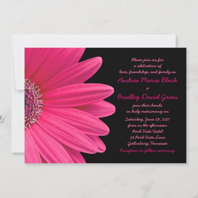 Invitación a la boda simple de la Gerbera rosada (Anverso)