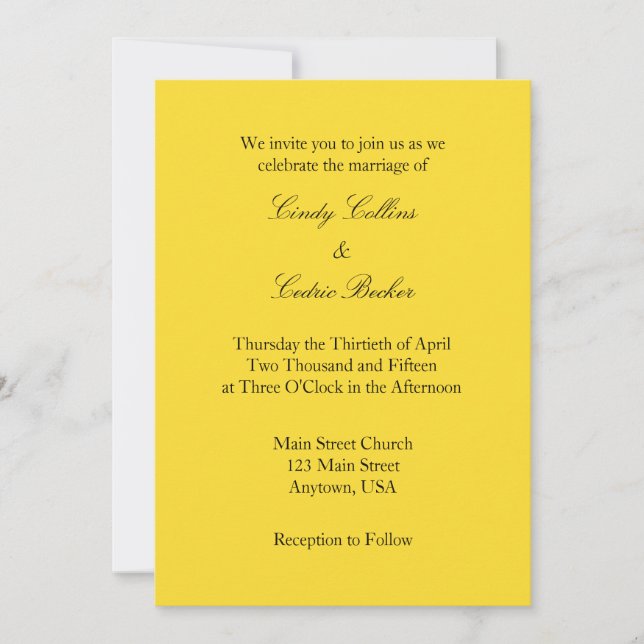 Invitación a la boda simple de la llanura negra am (Anverso)