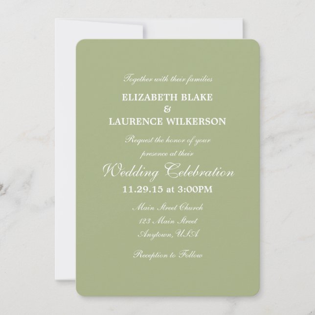 Invitación a la boda simple de la Llanura Verde de (Anverso)
