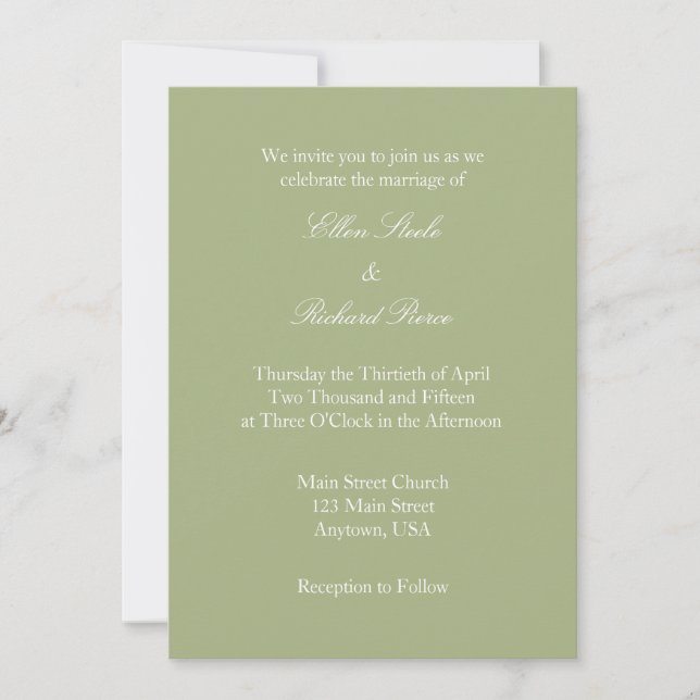 Invitación a la boda simple de la Llanura Verde de (Anverso)