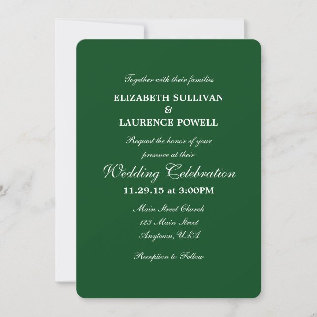 Invitación a la boda simple de la Llanura Verde Os (Anverso)