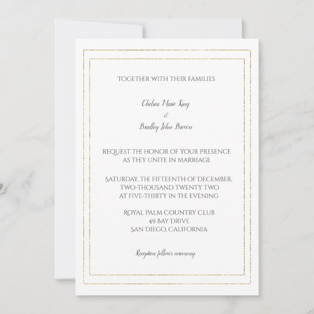 Invitación a la boda simple de las fronteras de or (Anverso)