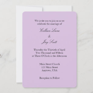 Invitación a la boda simple de Lavender Purple Pla