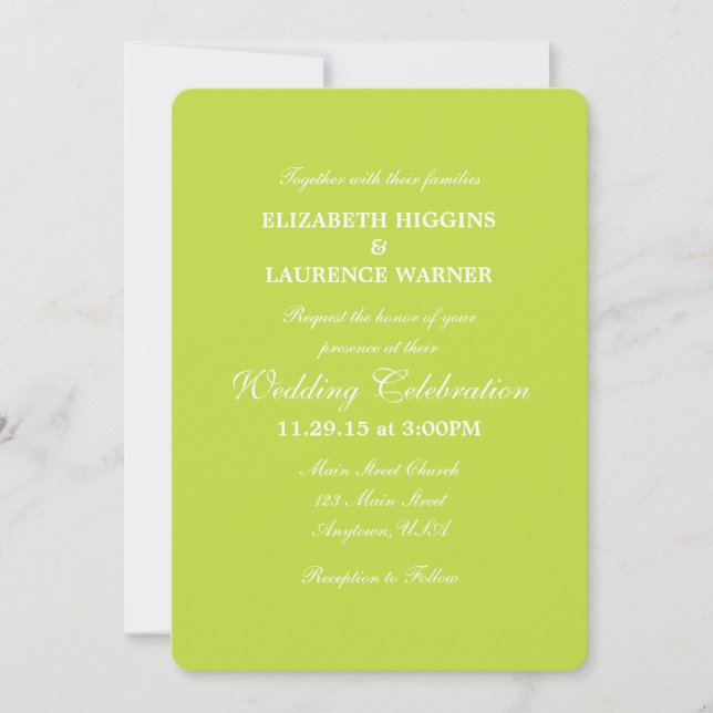 Invitación a la boda simple de Lime Green Plain (Anverso)