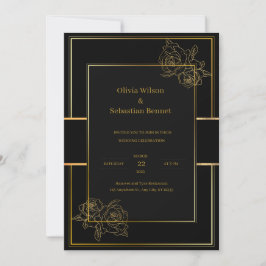 Invitación a la boda simple de oro negro