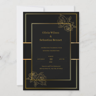 Invitación a la boda simple de oro negro