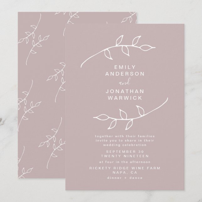 Invitación a la boda simple de taupe y blanca (Anverso / Reverso)