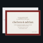Invitación a la boda simple de Wine Red Border<br><div class="desc">Haga una declaración de elegancia sobria con este diseño sencillo, basado en texto, de otoño o boda de invierno, que presenta un rico borde de corales cálidos y tonos rojo burdeos sobre blanco cálido. Utilice la opción de personalización para cambiar todos los colores para que se adapten a su tema...</div>