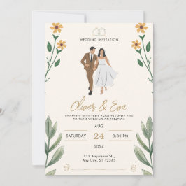 Invitación a la boda simple e ilustrada de color v