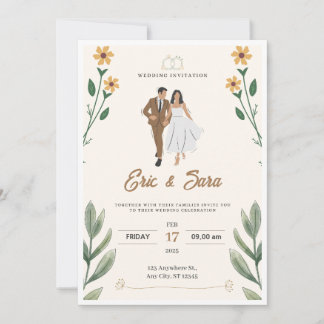 Invitación a la boda simple e ilustrada de color v