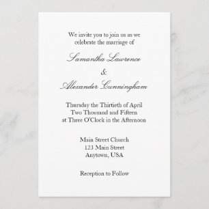 Invitación a la boda simple en blanco y llano