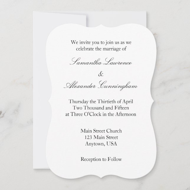 Invitación a la boda simple en blanco y llano (Anverso)