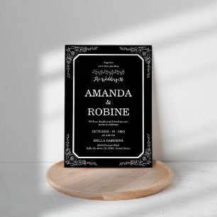 Invitación a la boda simple en blanco y negro