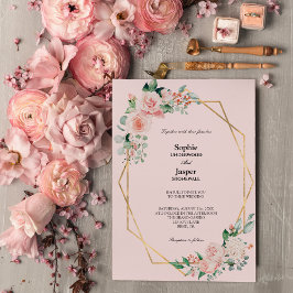 Invitación a la boda simple en color rosa floral d