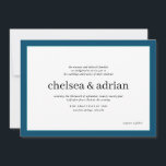 Invitación a la boda simple en la frontera azul de<br><div class="desc">Haga una declaración de elegancia subestimada con este sencillo diseño de invitación a bodas basado en texto que presenta un borde náutico azul marino y turquesa sobre blanco. Utilice la opción de personalización para cambiar todos los colores para que se adapten a su tema boda, incluso puede añadir una imagen...</div>